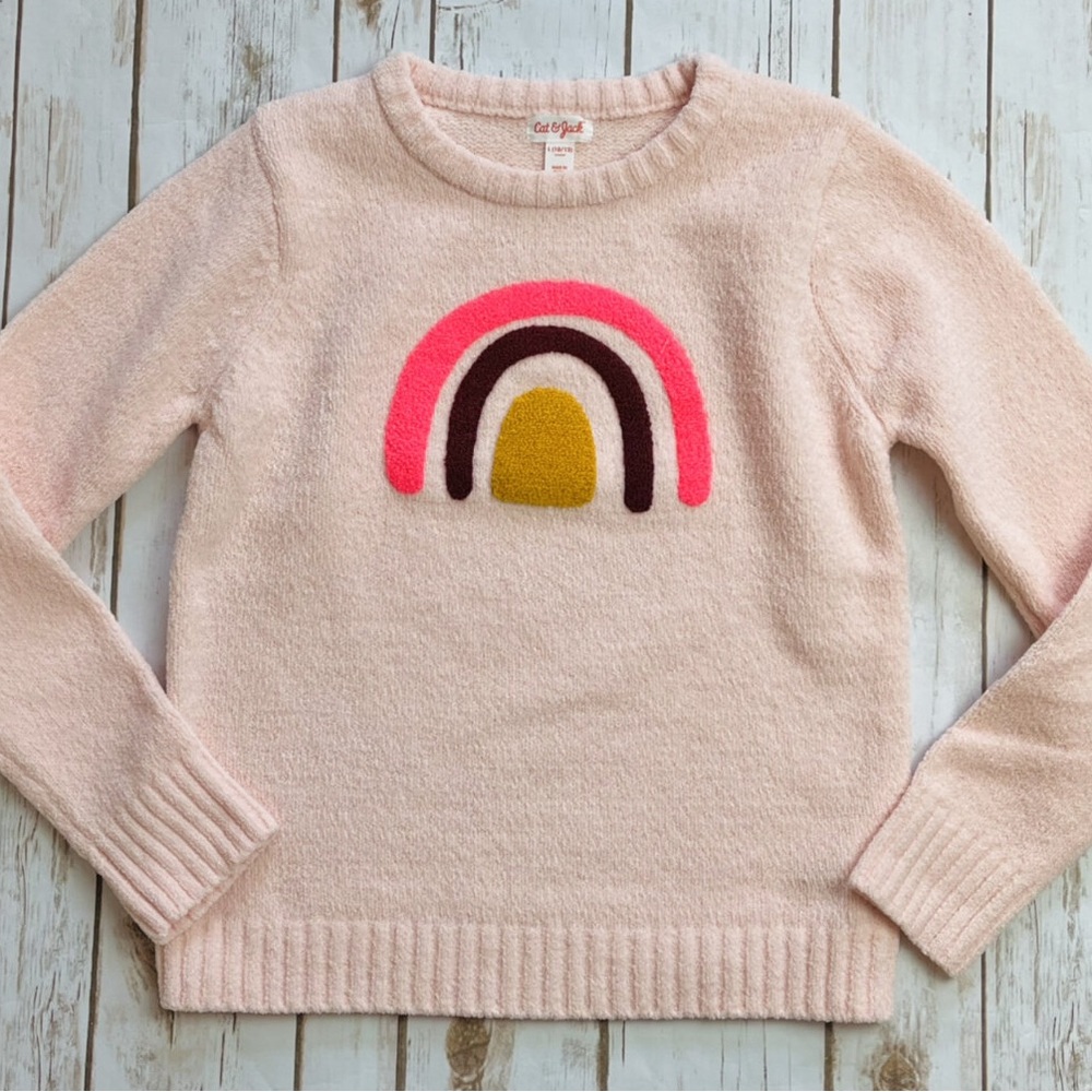 Cat & Jack Target Girls Pink Chenille Rainbow Sweater